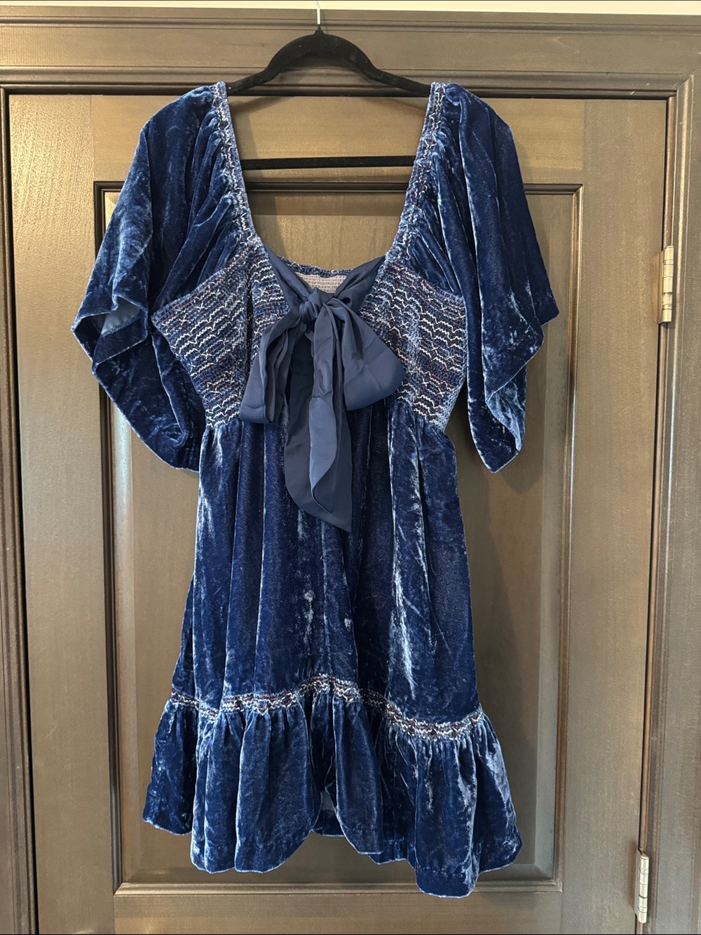 Free People Blue and Velvet Smocked Mini Dress - Picture 7 of 10